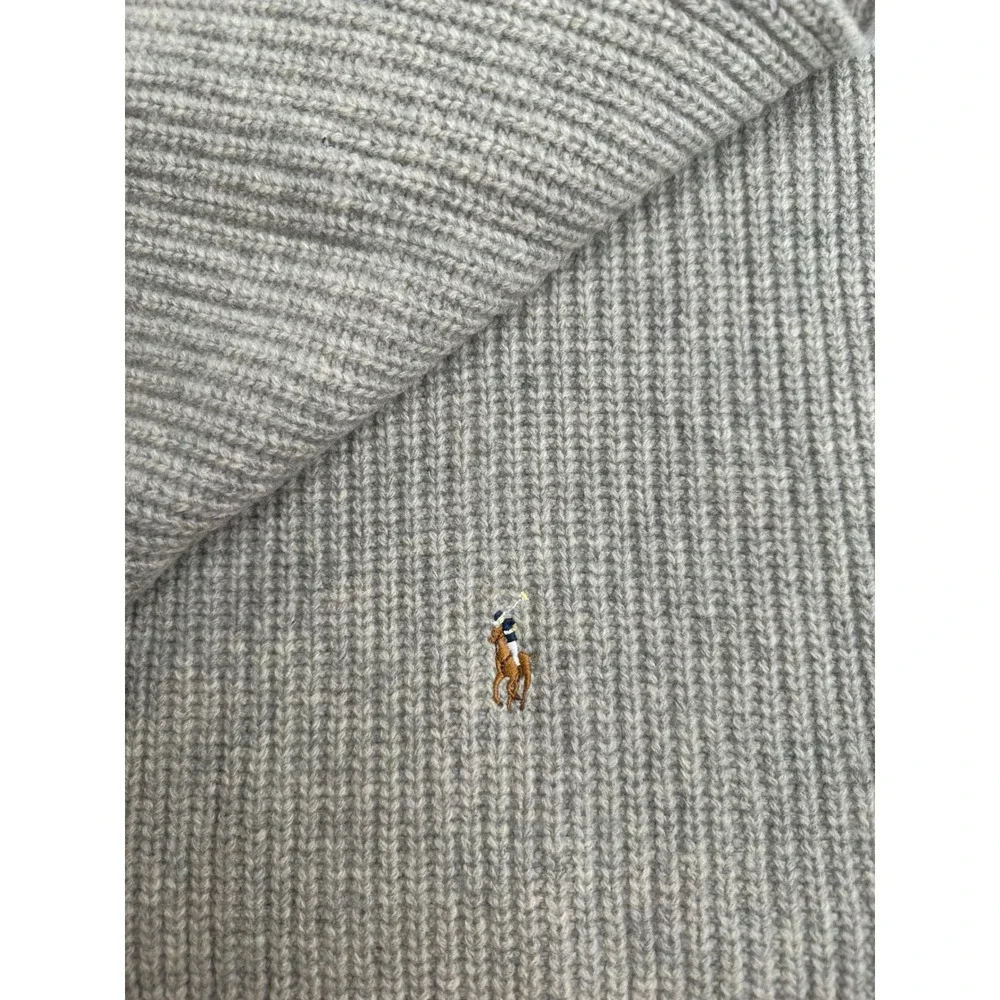 Polo Ralph Lauren Mens Grey Ribbed Wool Blend Scarf Embroidered Pony Logo NWT‎